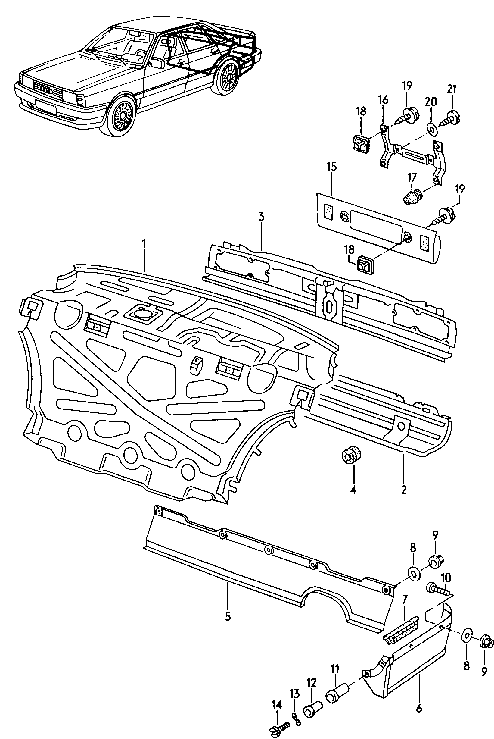 Запчасти для Audi Audi 80/90/Avant quattro 1984 - Задняя панель Перегородка  Панель для номерного знака