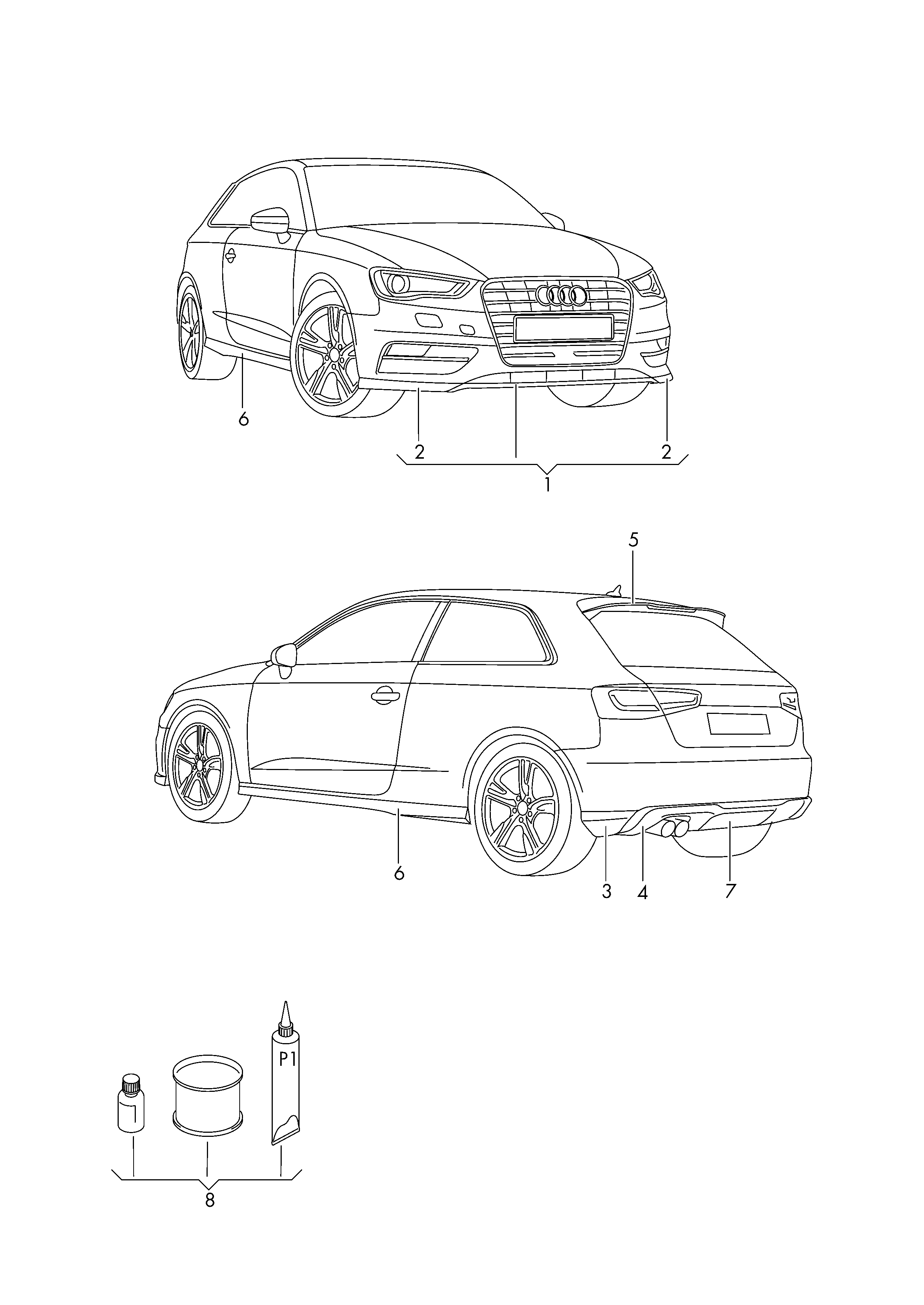 Запчасти для Audi Audi A3/S3/Sportb./Lim./qu. 2015 - Оригинальные  аксессуары Аэродинамический обвес Набор для приклеивания деталей  аэродинамического обвеса