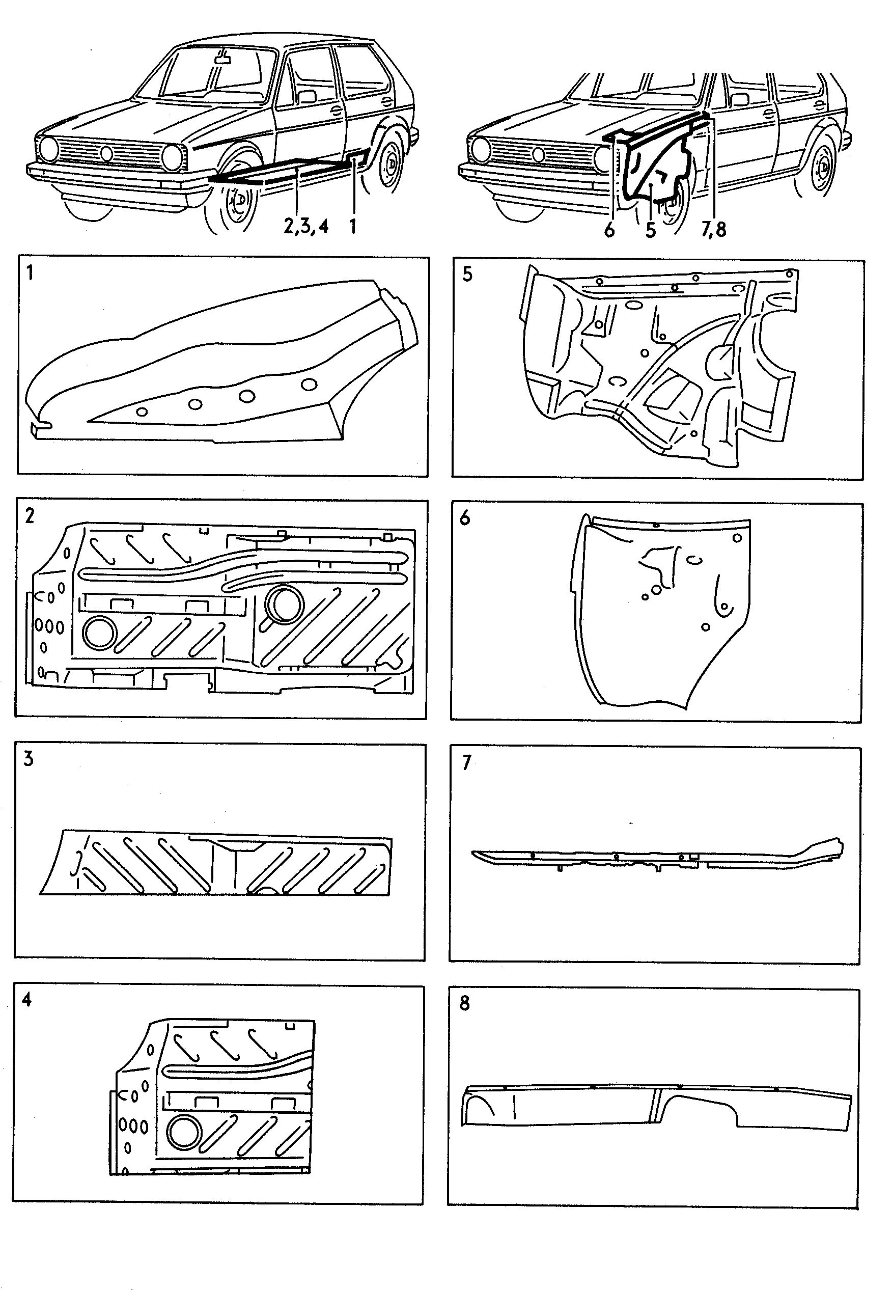 Запчасти для Volkswagen Golf 1984 (17-E-000 001 >> 17-E-299 999) -  Ремонтные детали кузова