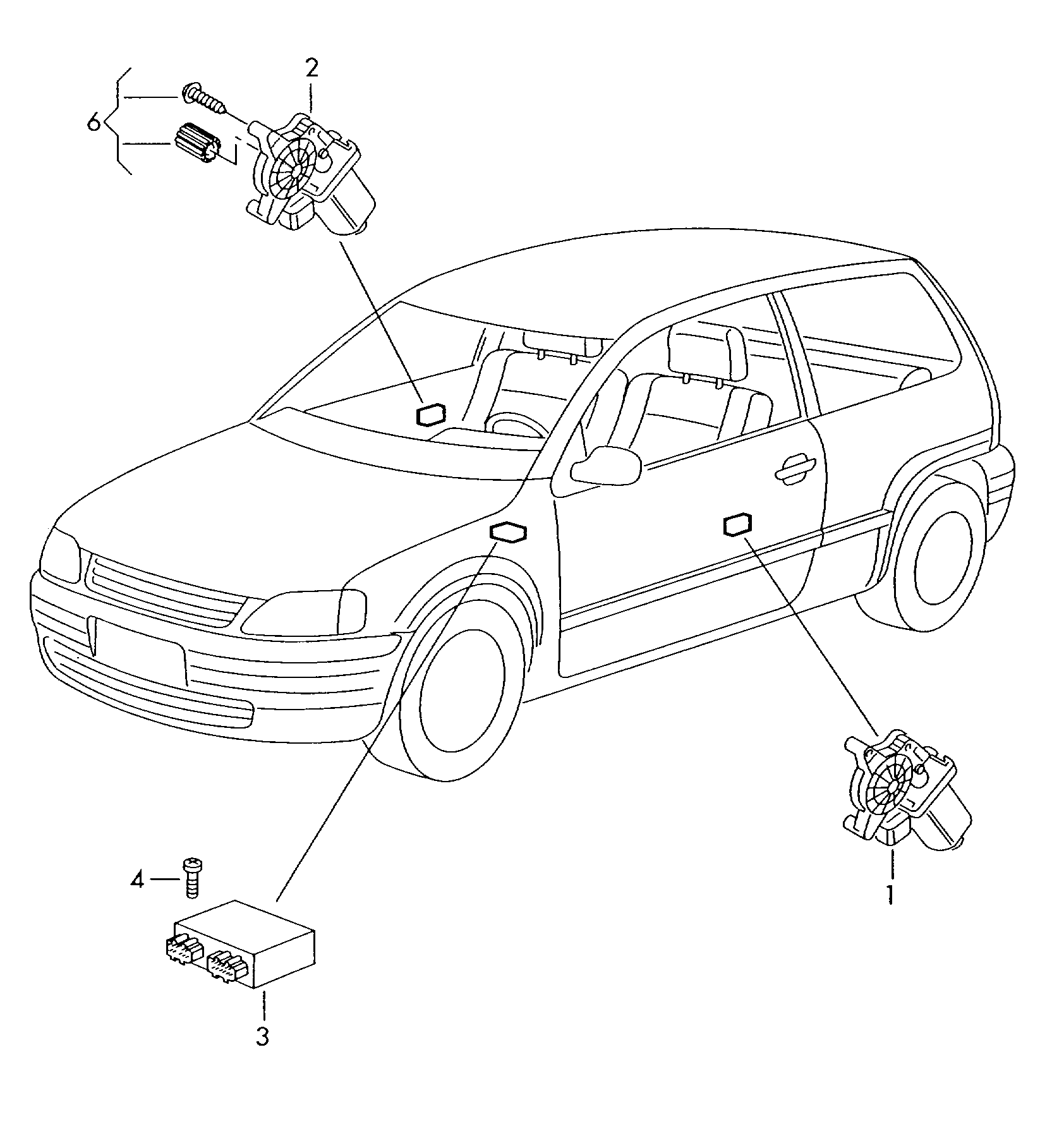 Запчасти для Volkswagen Polo/Derby/Vento-IND 2002 ( >> 6N-2-010 000) -  Эл.двигатель стеклоподъёмника Центральный блок управления систем комфорта
