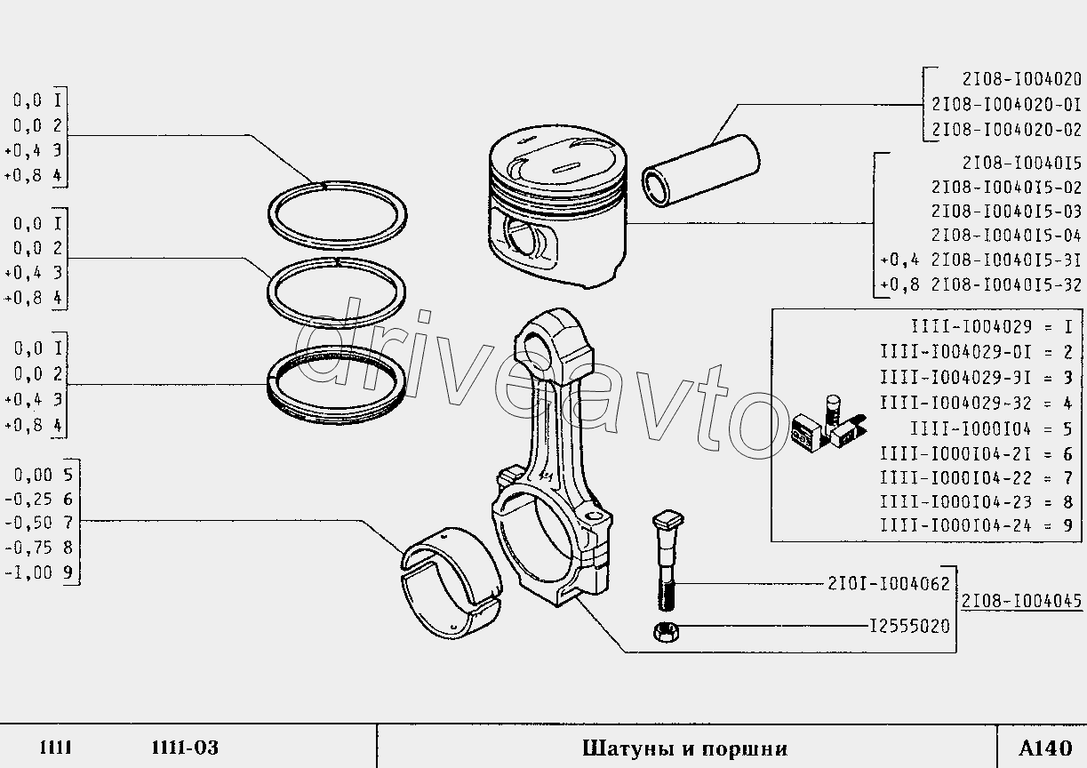 Шатуны и поршни (для ВАЗ-1111, ВАЗ-1111-03)