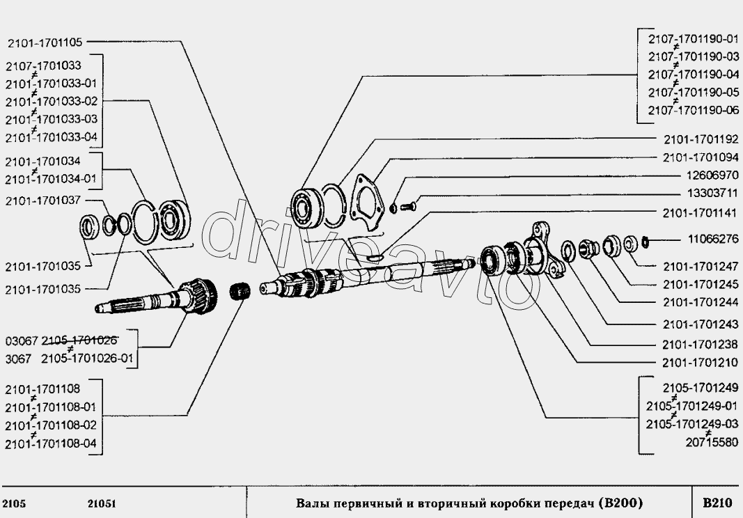 Валы первичный и вторичный коробки передач