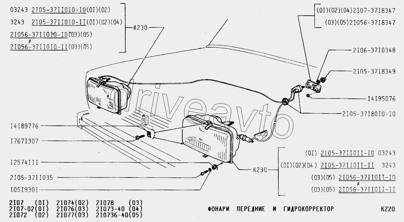 Фонари передние и гидрокорректор