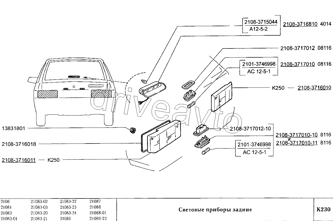 Световые приборы задние