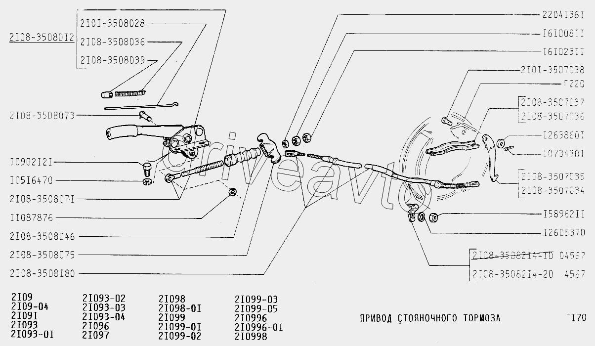 Схема ручного тормоза ваз 2109