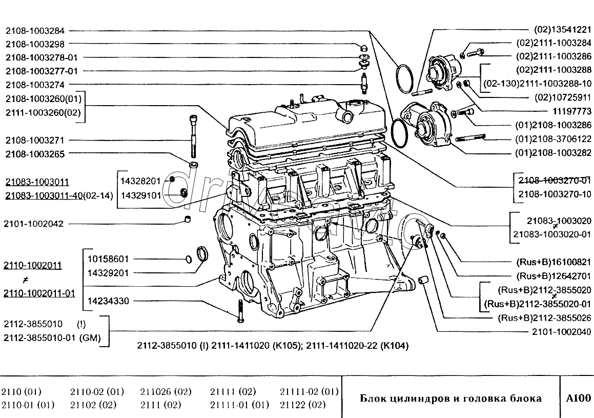 Блок цилиндров и головка блока LADA Kalina 1117, 1118, 1119 (Чертеж № 61: список