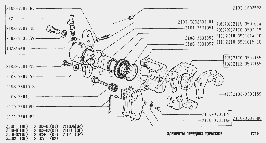 Элементы передних тормозов