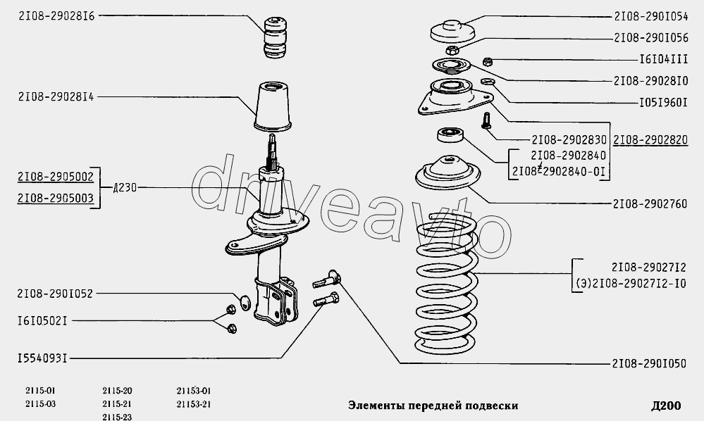 Схема передней подвески ваз 2108