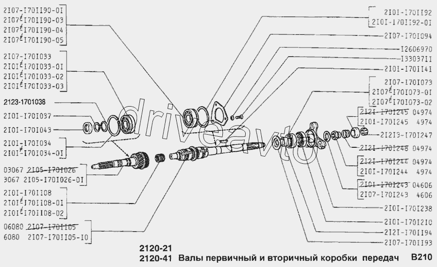 Валы первичный и вторичный коробки передач