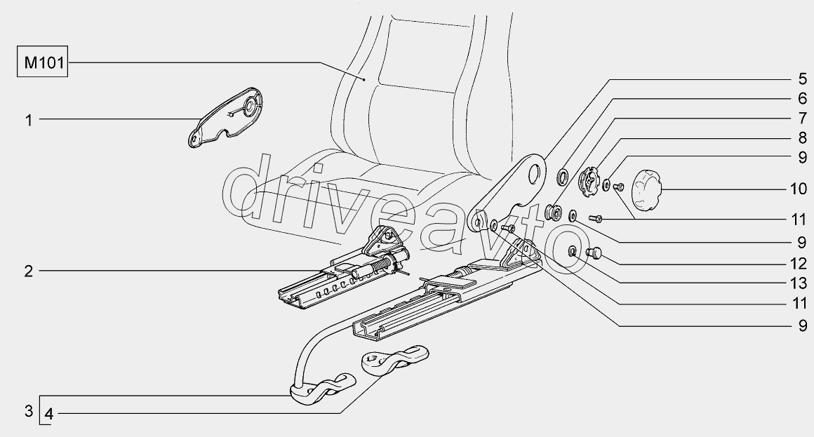 Механизм установки передних сидений