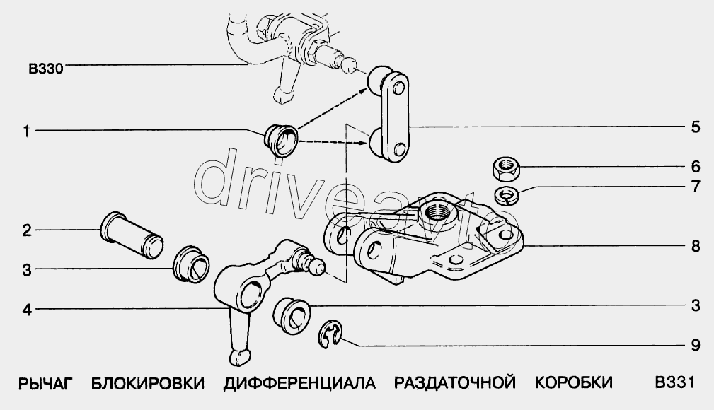 Рычаг блокировки дифференциала раздаточной коробки