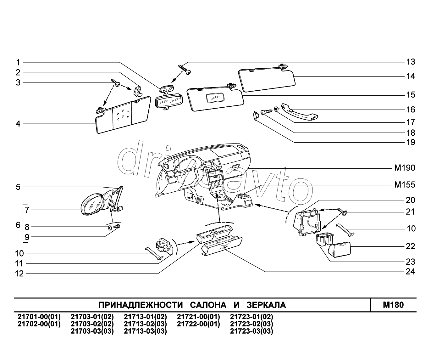 M180. Принадлежности салона и зеркала