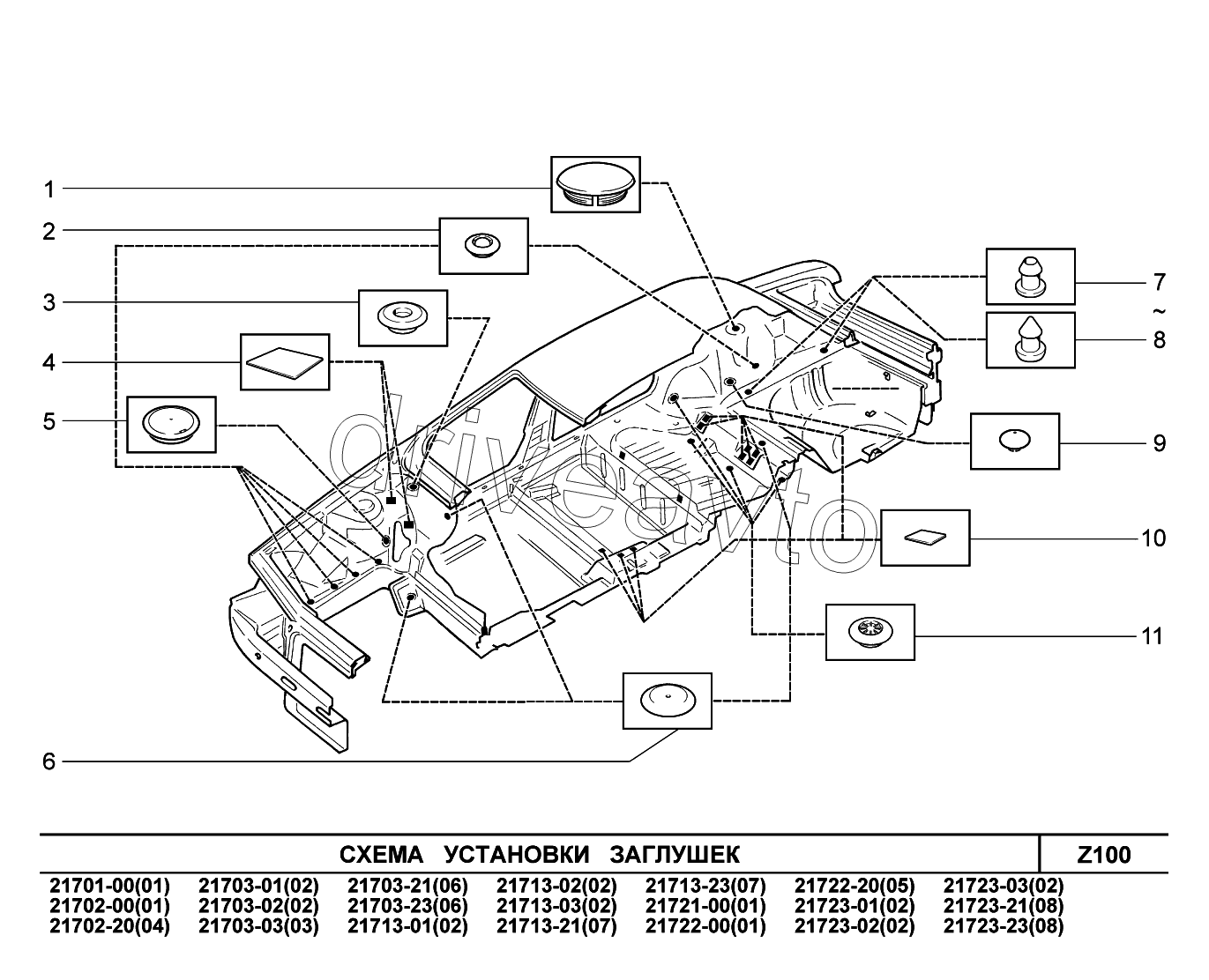 Z100. Схема установки заглушек