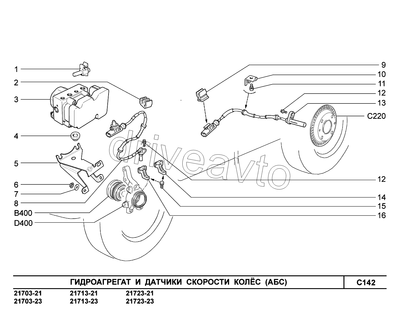 C142. Гидроагрегат и датчики скорости колес