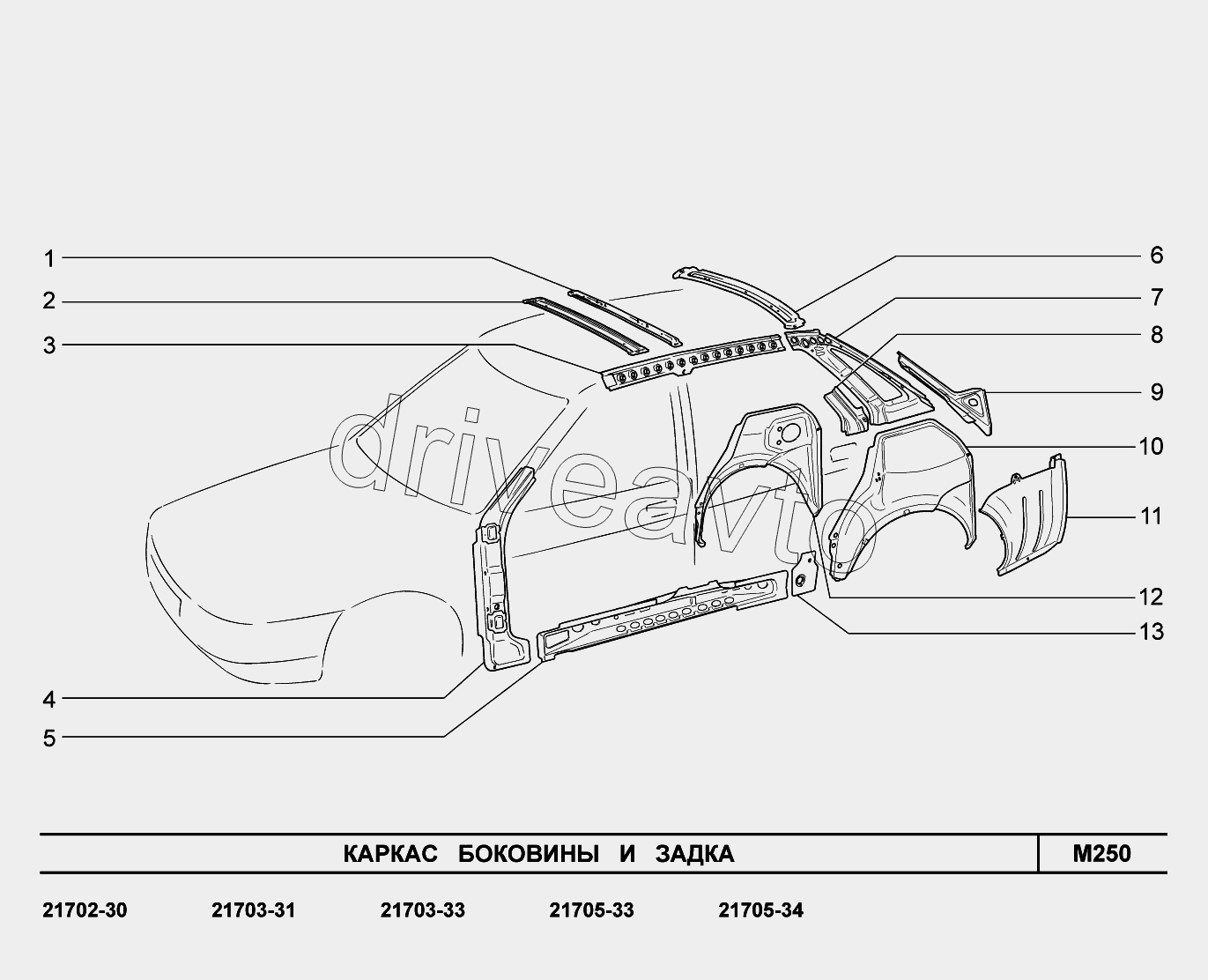 M250. Каркас боковины и задка