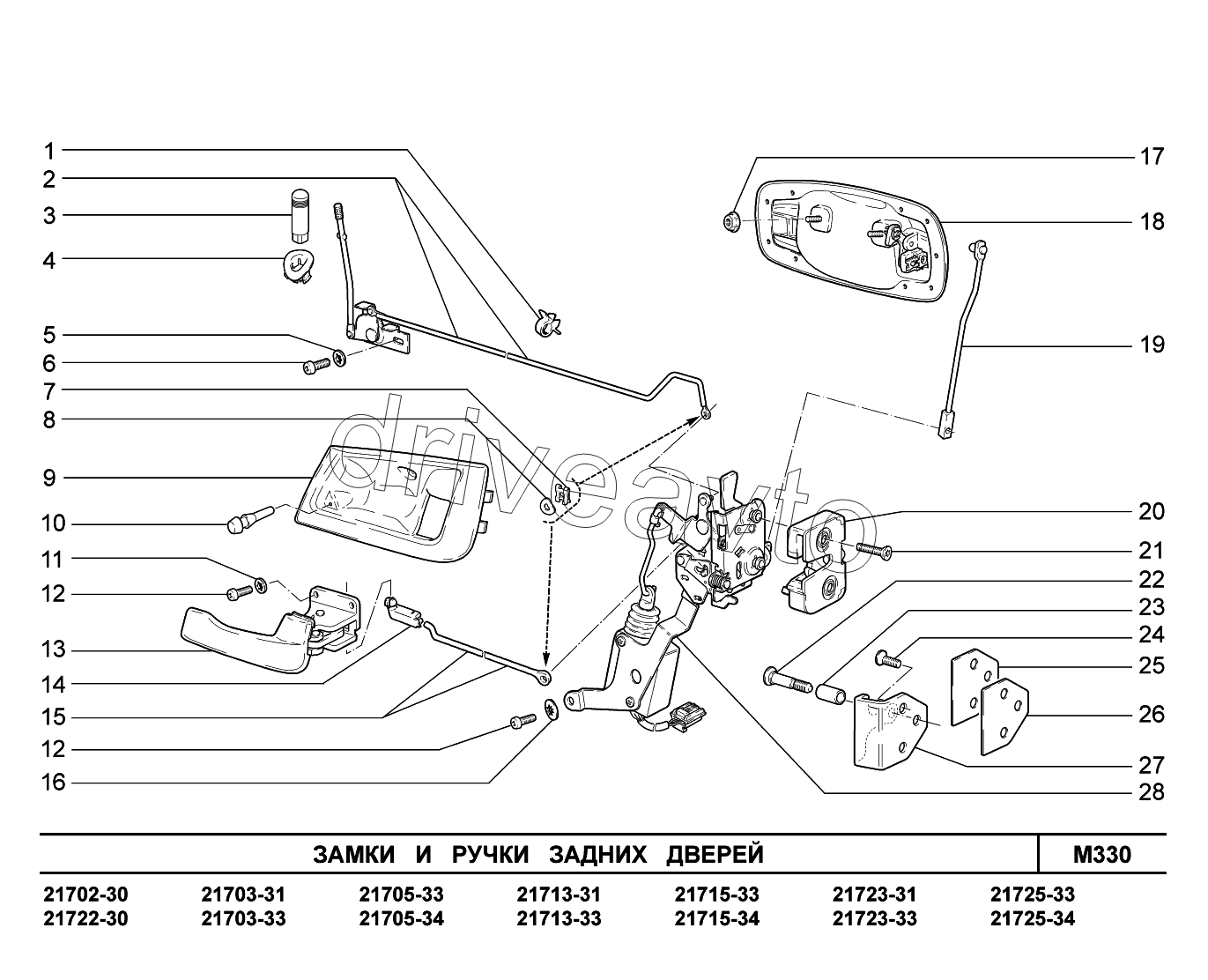 M330. Замки и ручки задних дверей