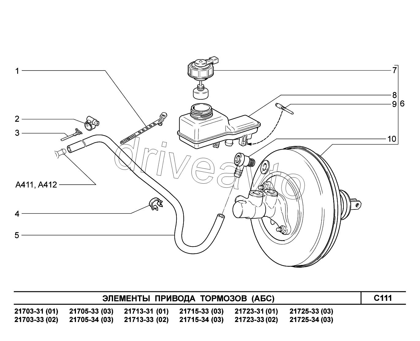 C111. Элементы привода тормозов