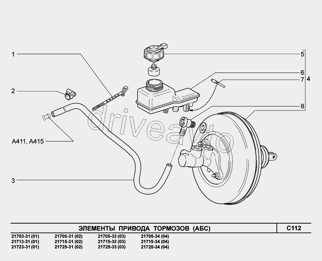 C112. Элементы привода тормозов