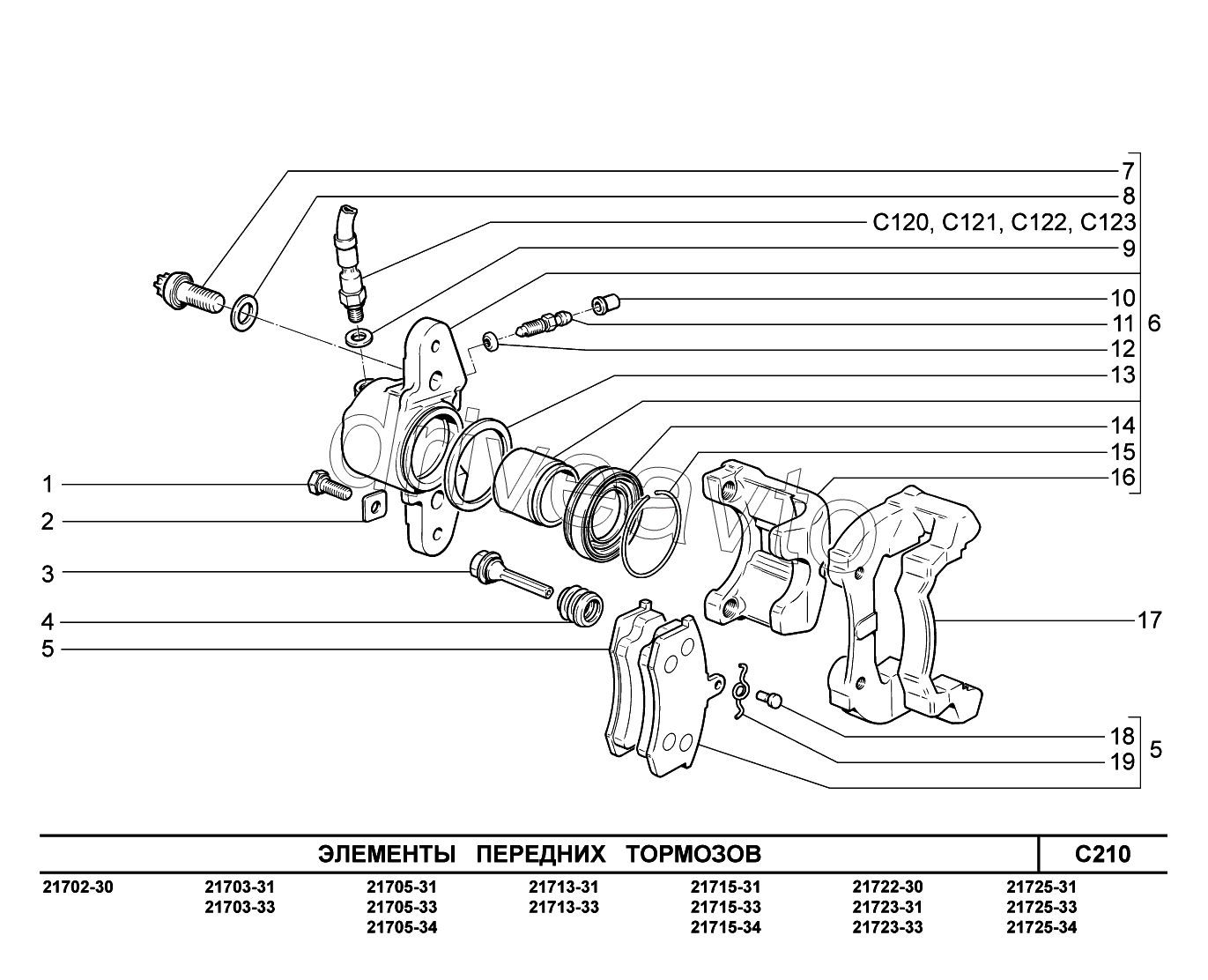 C210. Элементы передних тормозов