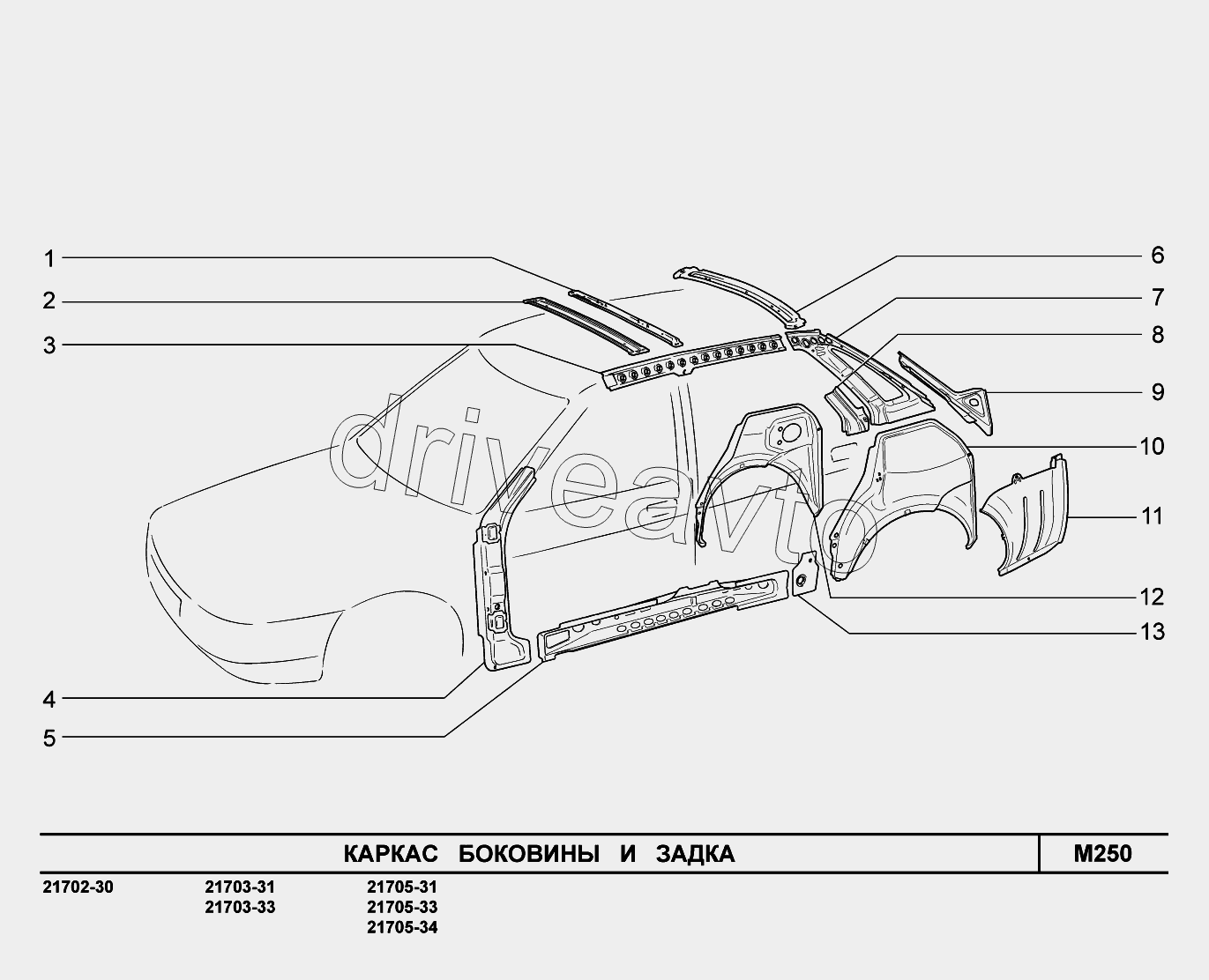 M250. Каркас боковины и задка