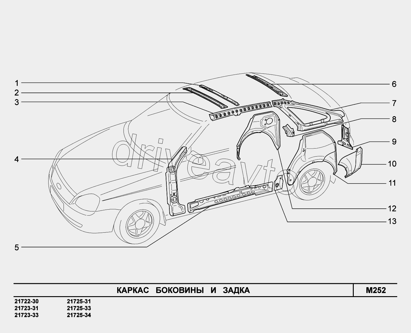 M252. Каркас боковины и задка