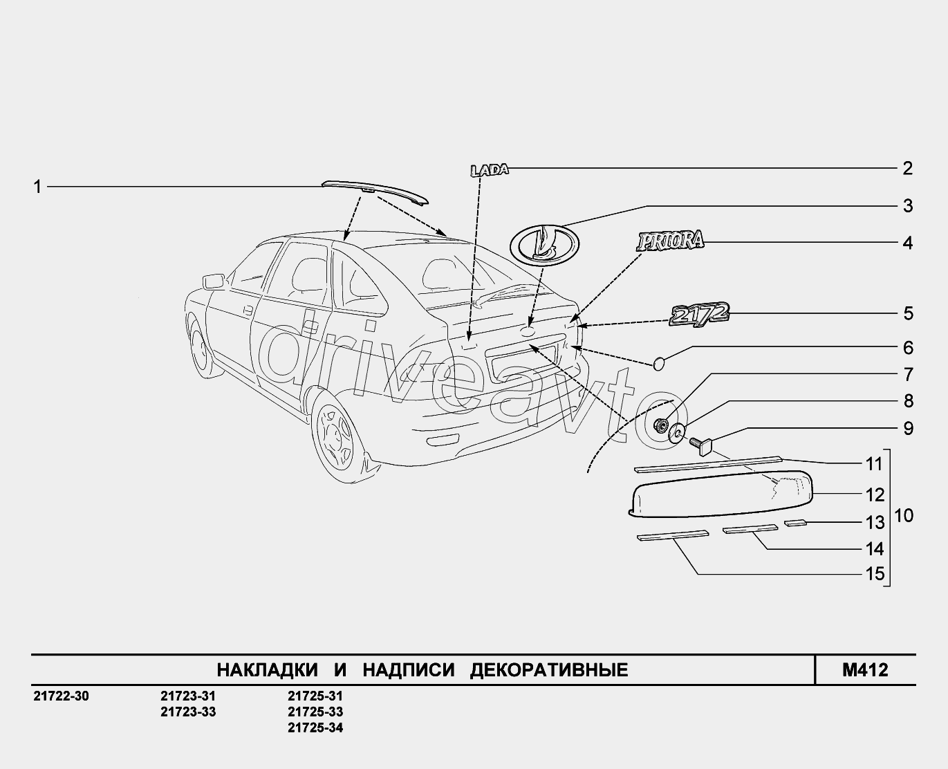 M412. Накладки и надписи декоративные