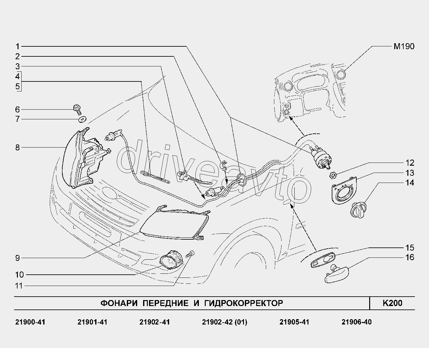 K200. Фонари передние и гидрокорректор
