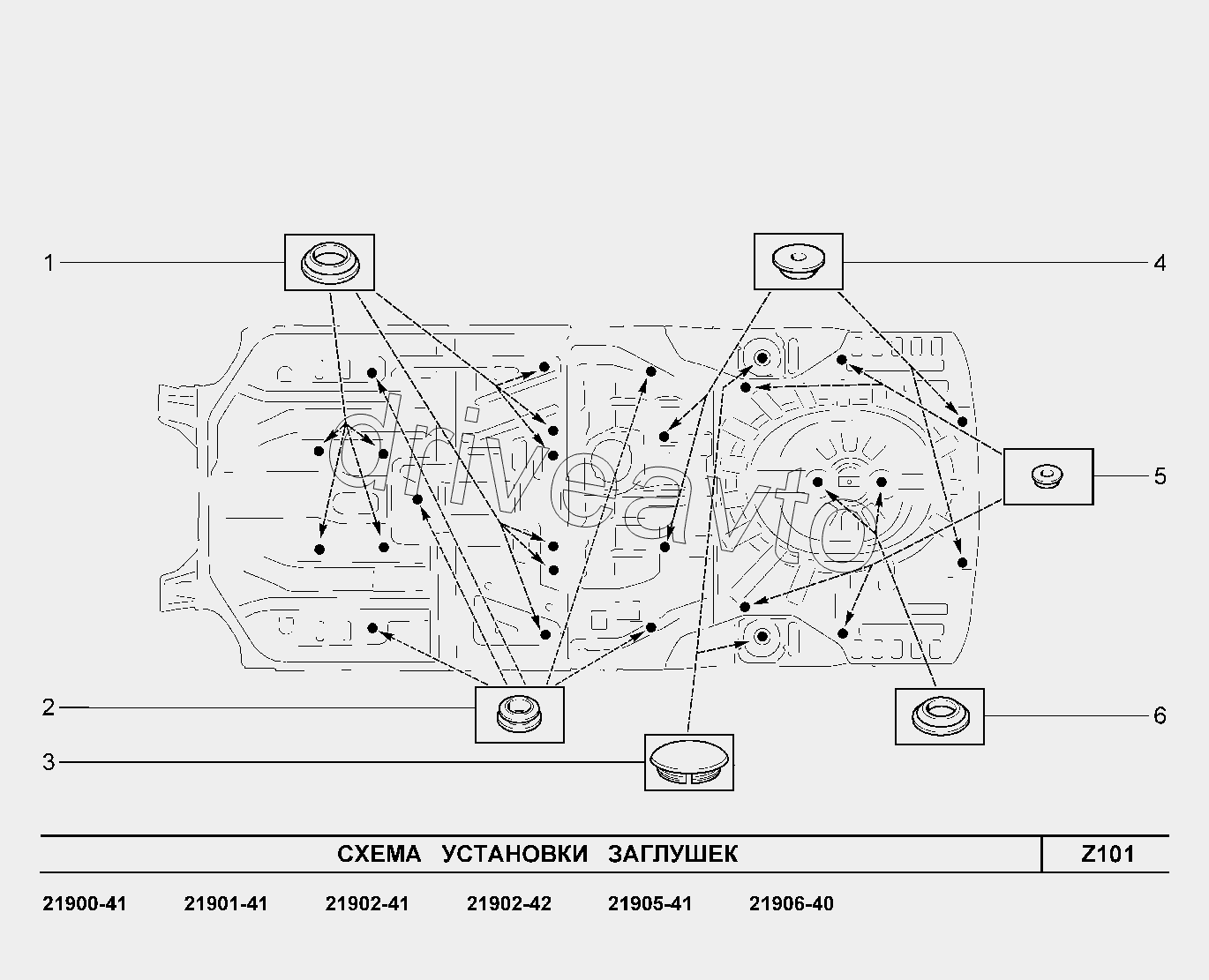 Z101. Схема установки заглушек
