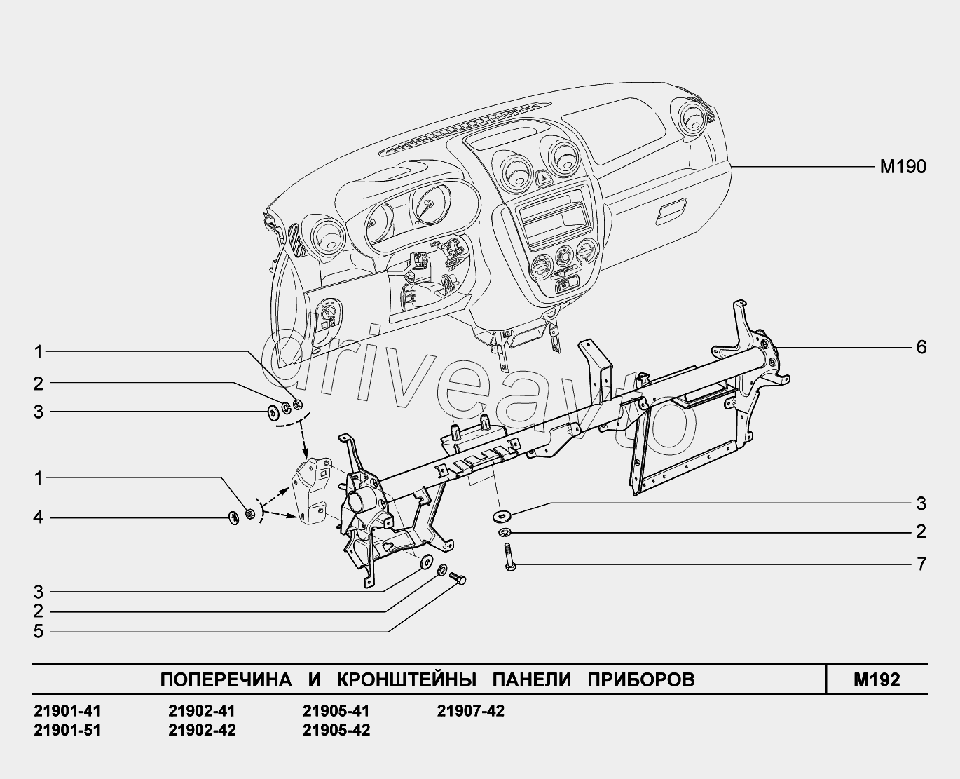 M192. Поперечина и кронштейны панели приборов