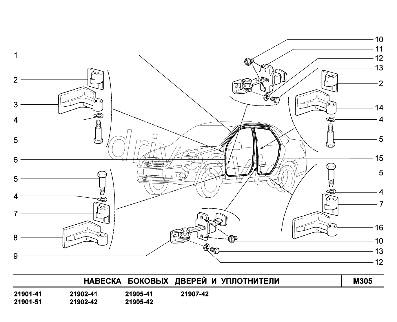 M305. Навеска боковых дверей и уплотнители