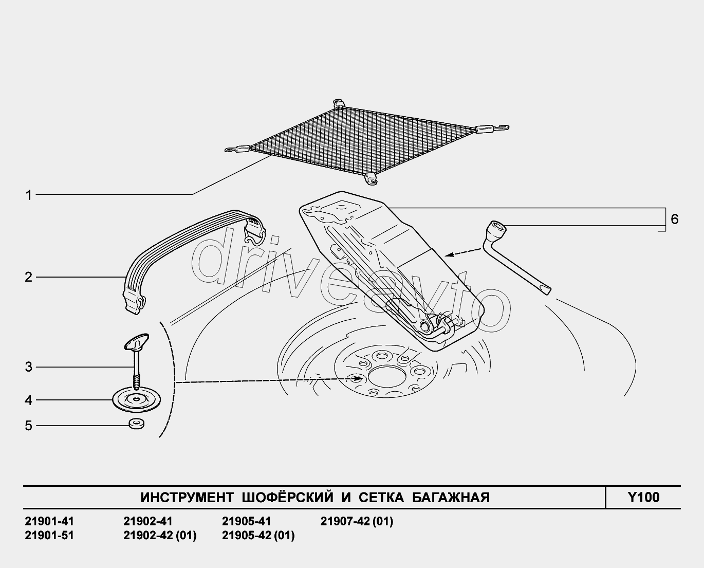 Y100. Инструмент шоферский и сетка багажная