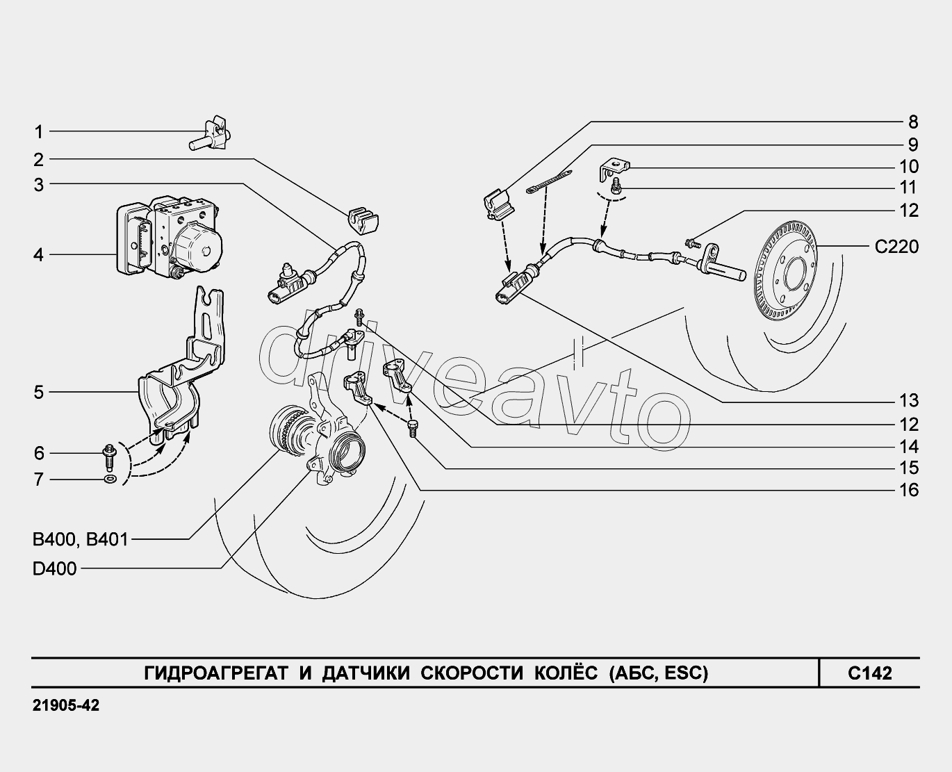 C142. Гидроагрегат и датчики скорости колес