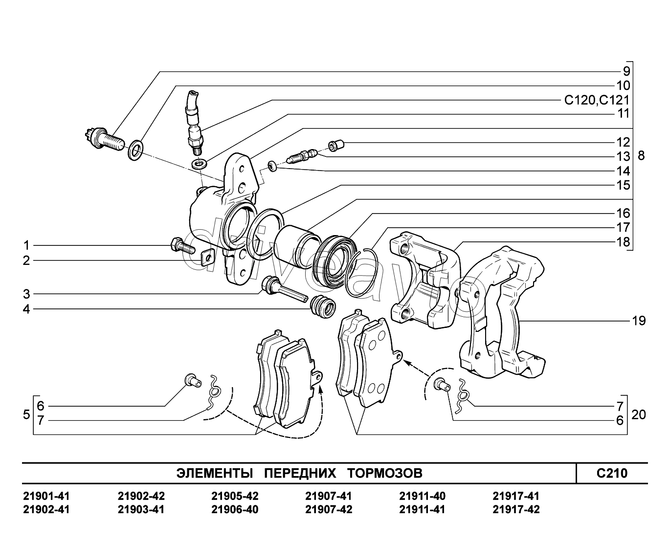 C210. Элементы передних тормозов