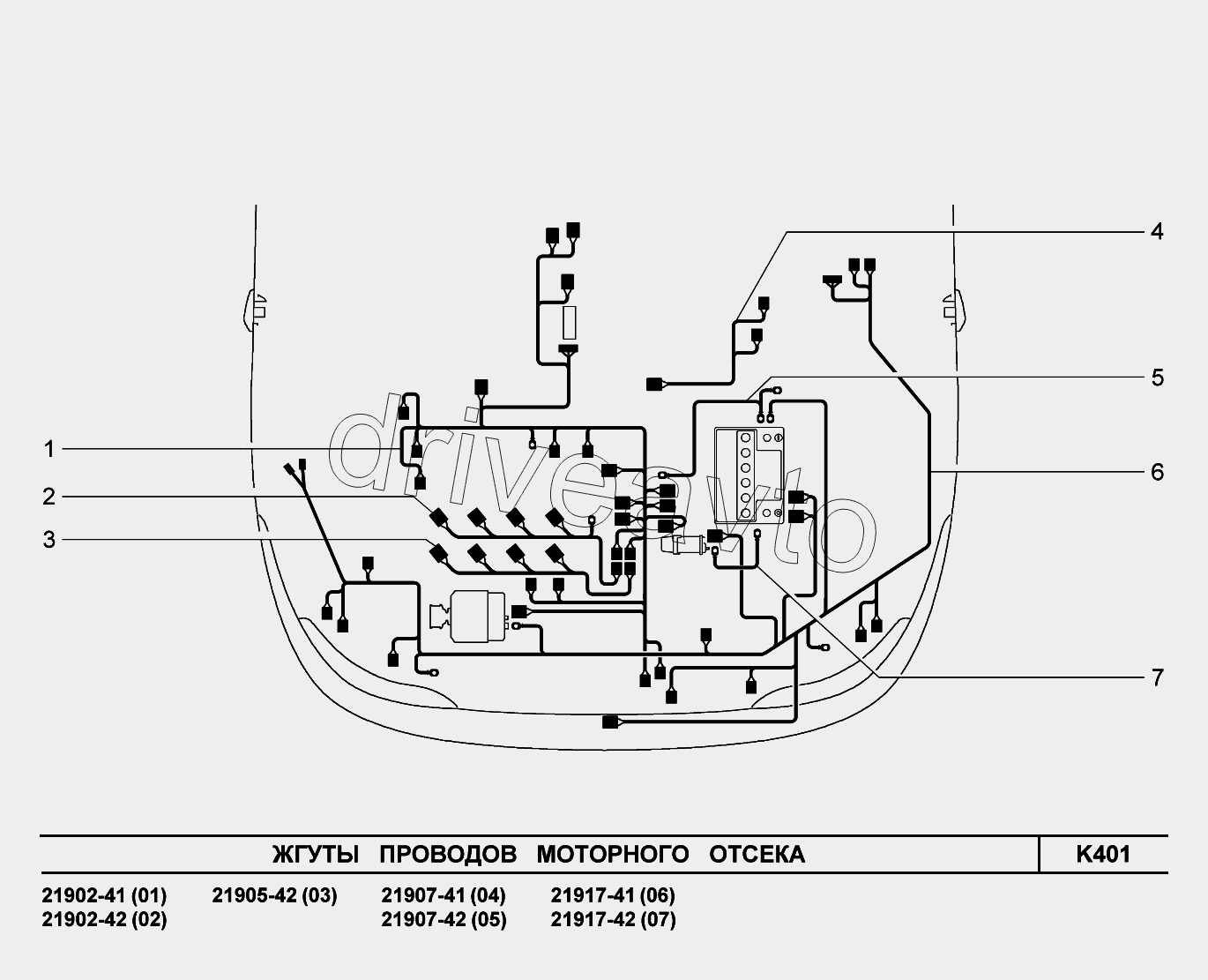 K401. Жгуты проводов моторного отсека