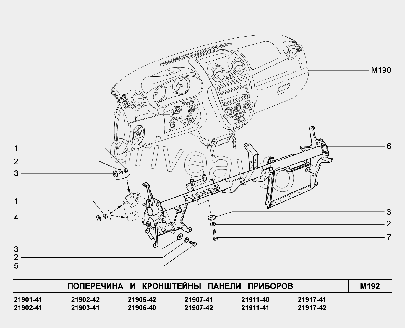 M192. Поперечина и кронштейны панели приборов