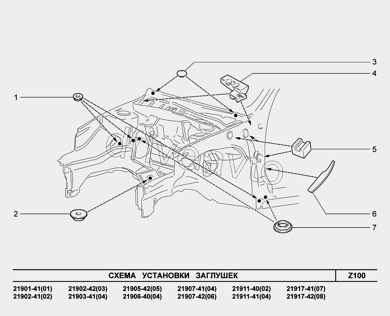Z100. Схема установки заглушек
