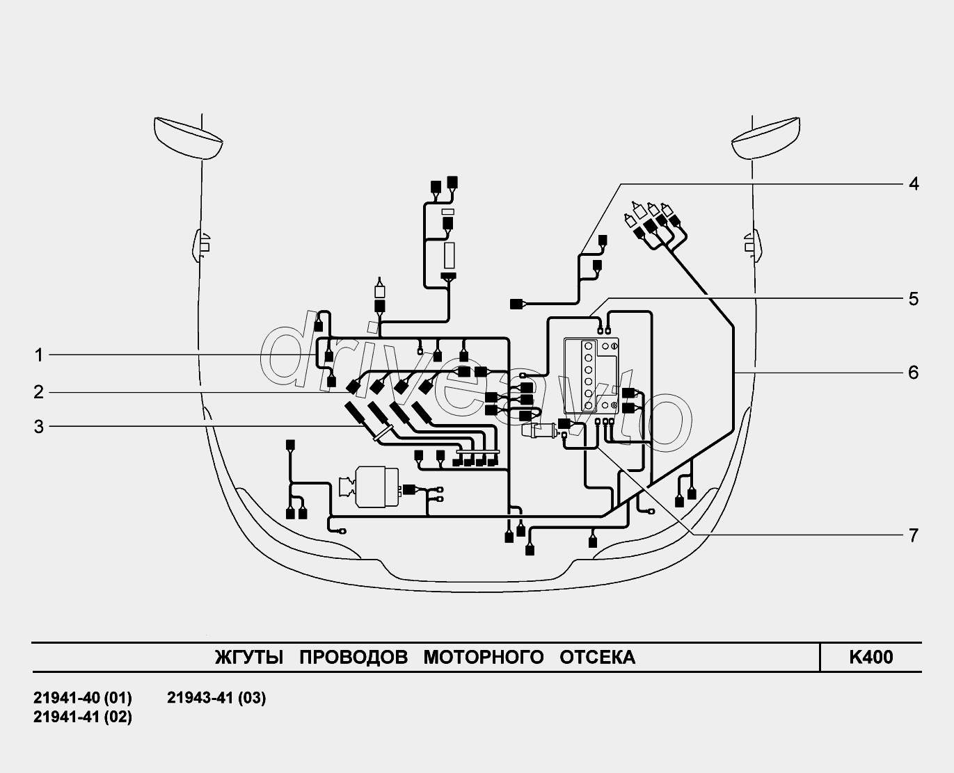 K400. Жгуты проводов моторного отсека