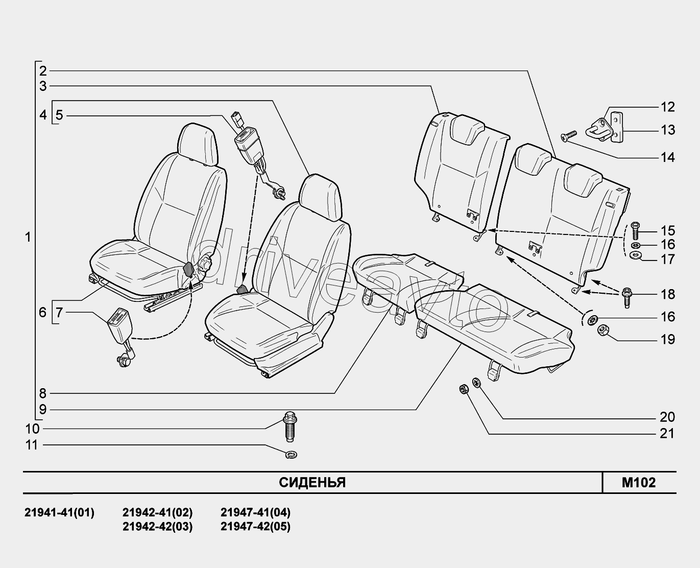 M102. Сиденья передние