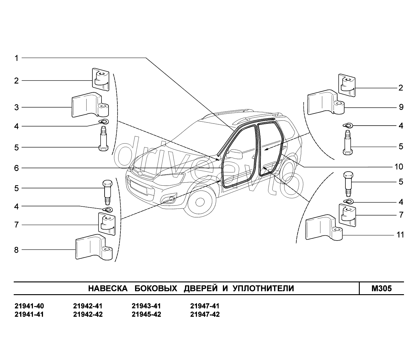 M305. Навеска боковых дверей и уплотнители