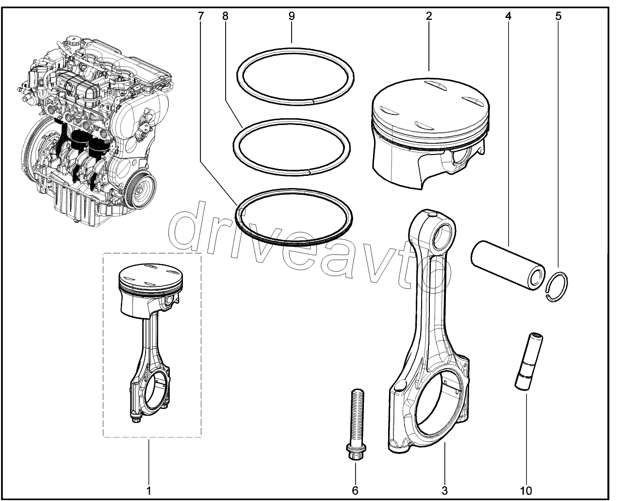 102010. Двигатель (кольца, поршень)